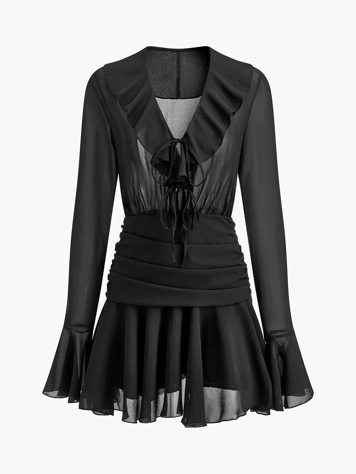 V-Neck Ruffle Pleated Chiffon Dress sold by COMMENSE