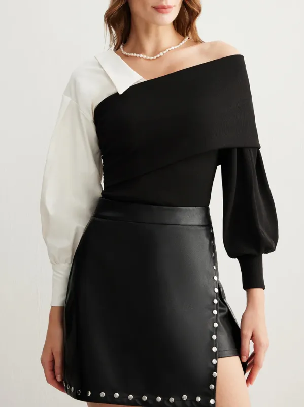 Two Tone Cold-Shoulder T-Shirt sold by COMMENSE