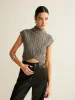 Cable-Knit Mock Neck Crop Sweater Vest sold by COMMENSE