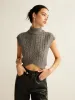 Cable-Knit Mock Neck Crop Sweater Vest sold by COMMENSE