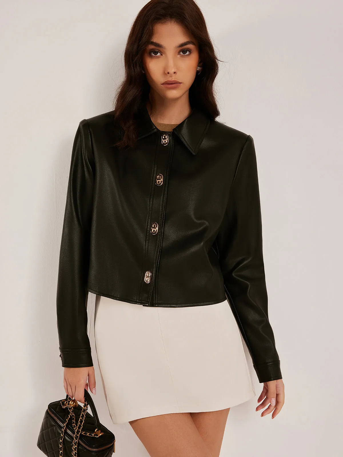 Metal-Button PU Leather Short Jacket sold by COMMENSE product image thumbnail 3