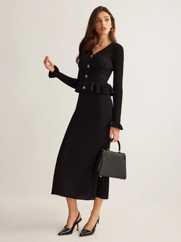 Ruffle Slim Sweater Dress sold by COMMENSE