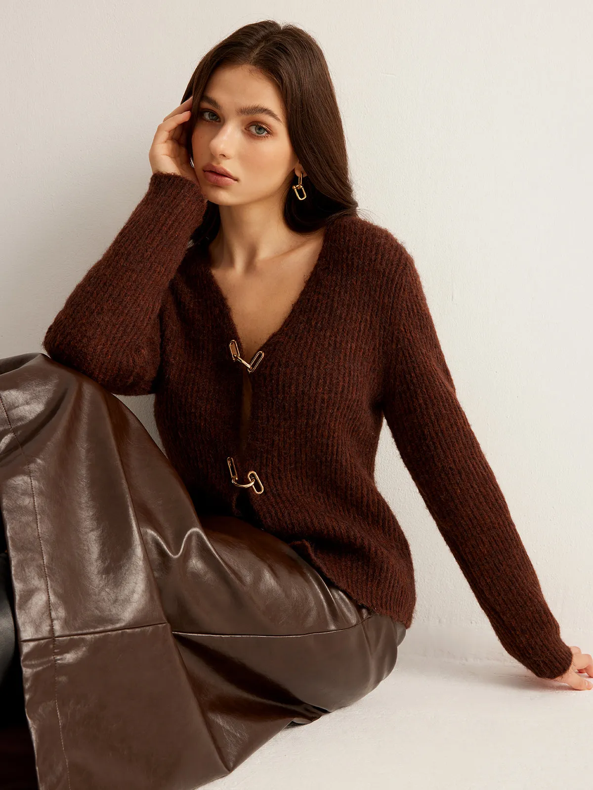 Wool-Blend Cutout Metal-Link Cardigan sold by COMMENSE product image thumbnail 3