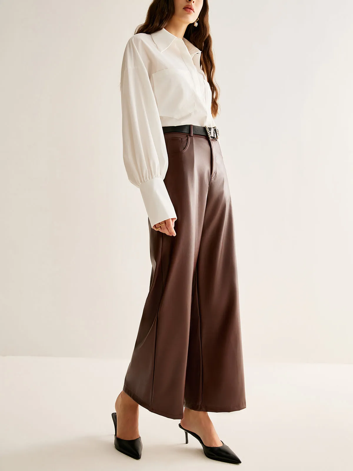 PU Leather Belted Straight Pants sold by COMMENSE product image thumbnail 4
