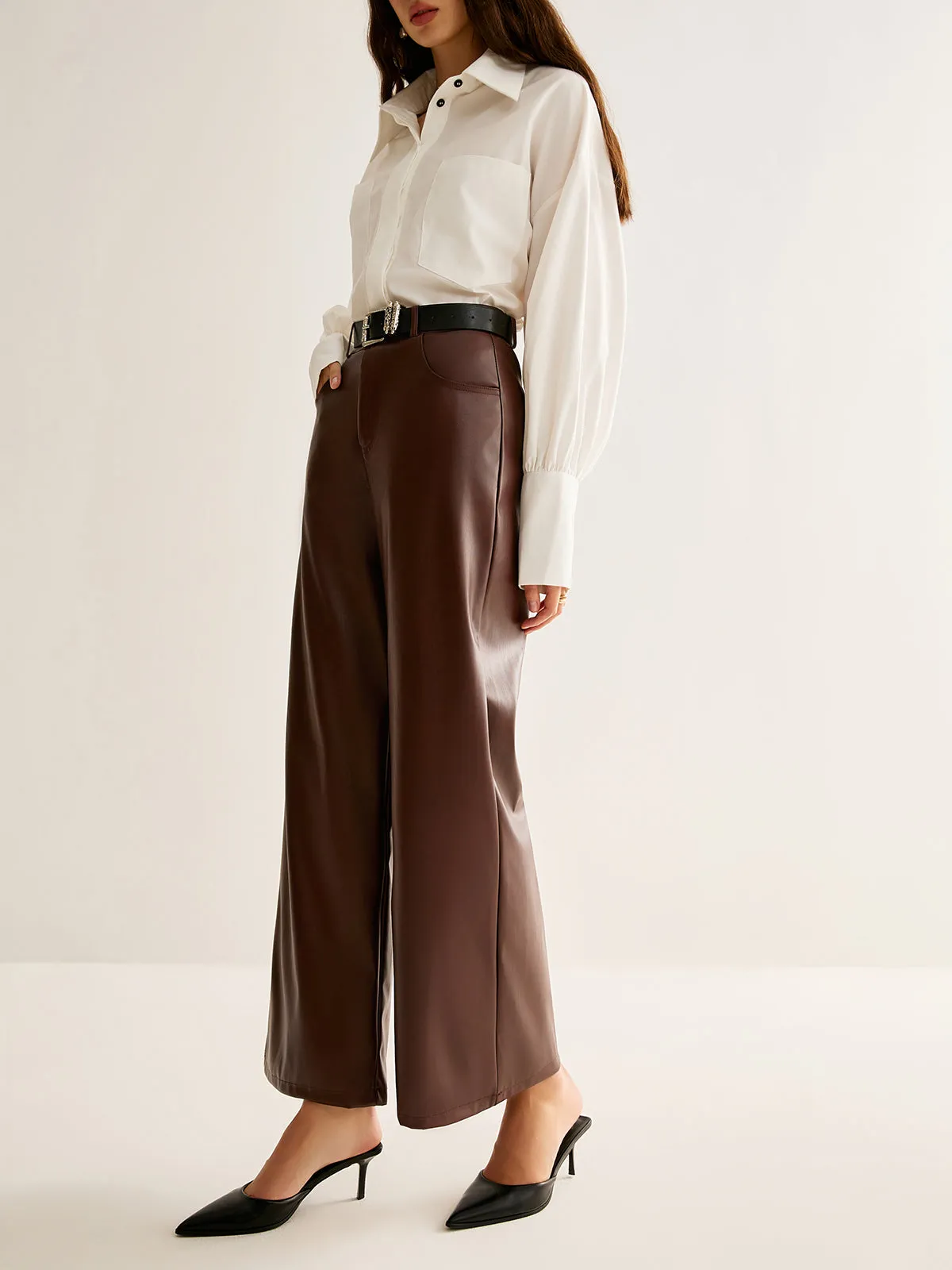 PU Leather Belted Straight Pants sold by COMMENSE product image thumbnail 5