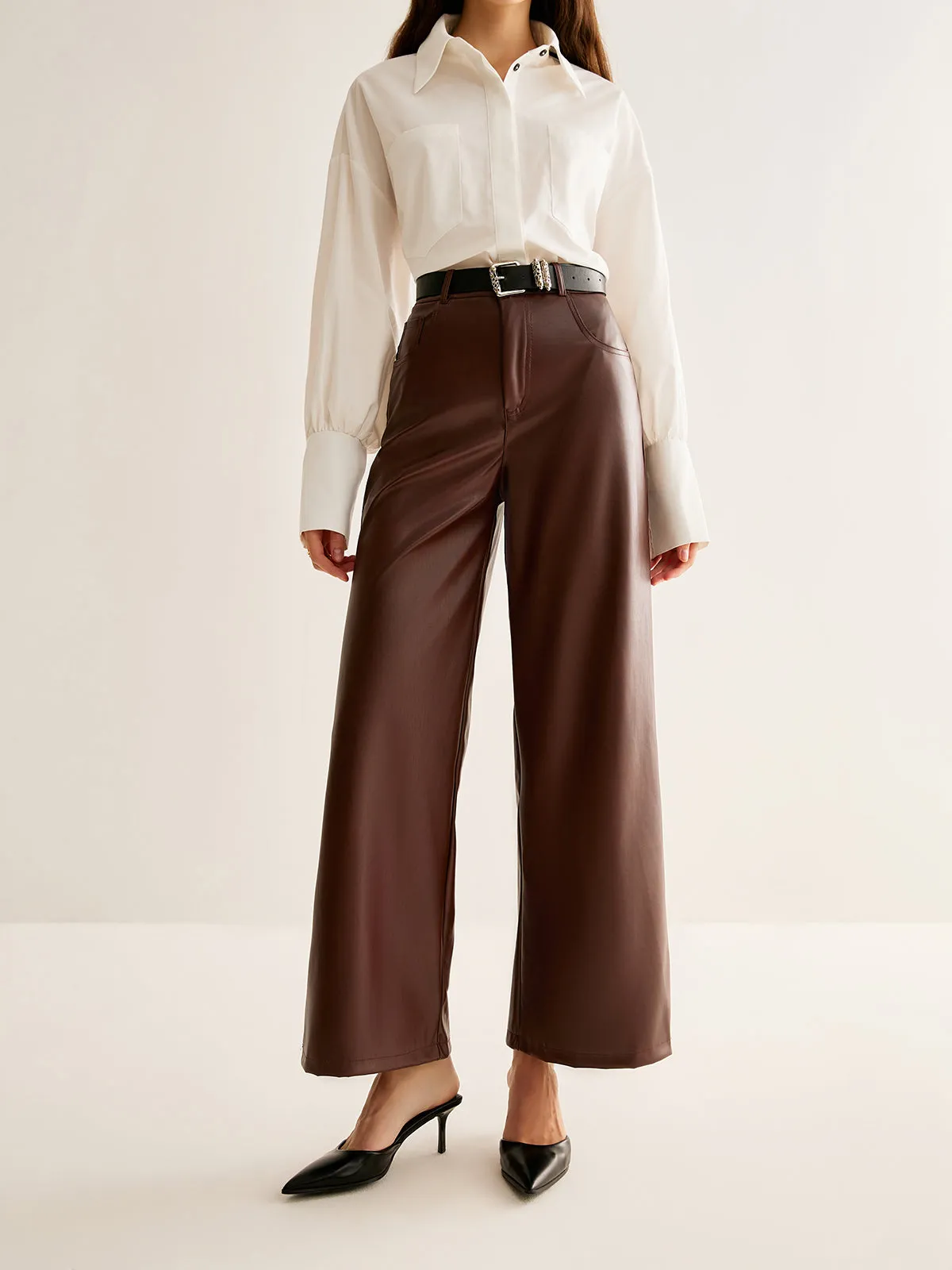 PU Leather Belted Straight Pants sold by COMMENSE product image thumbnail 3
