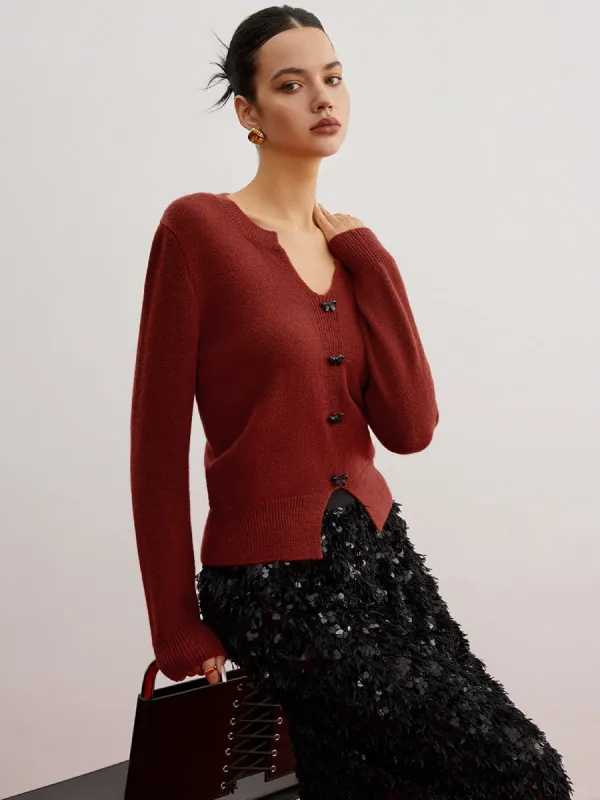 Bow Detail Split Pullover Sweater sold by COMMENSE