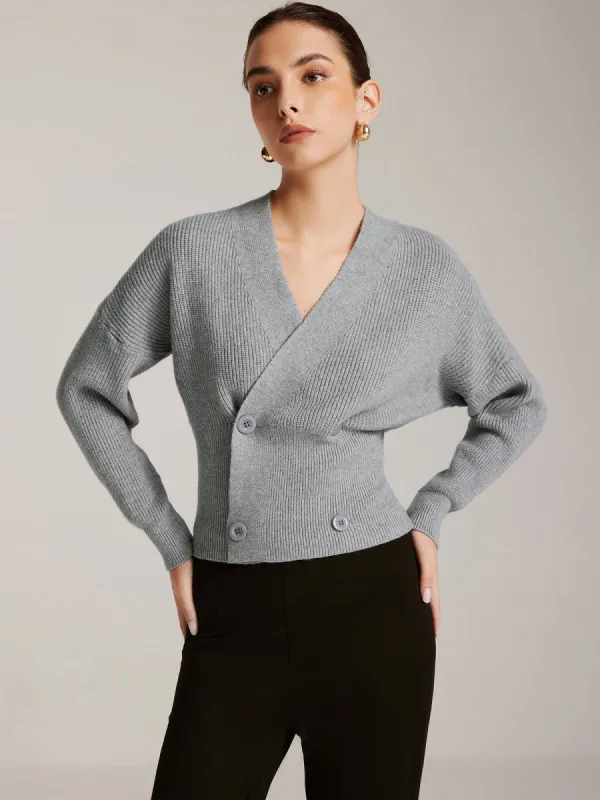 Criss Cross Button Cinched Sweater sold by COMMENSE