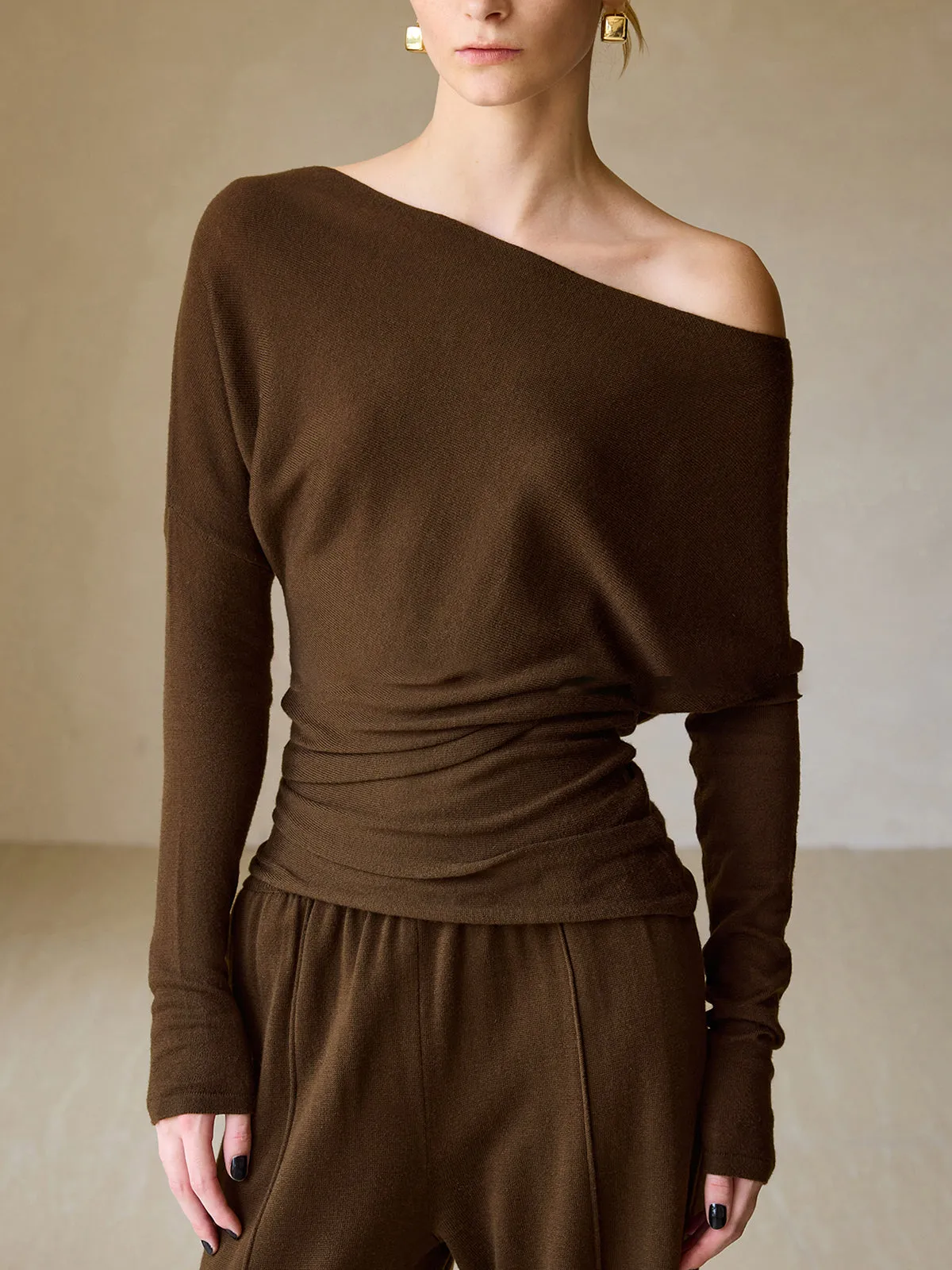 Casual Asymmetrical Neck Slim Sweater sold by COMMENSE