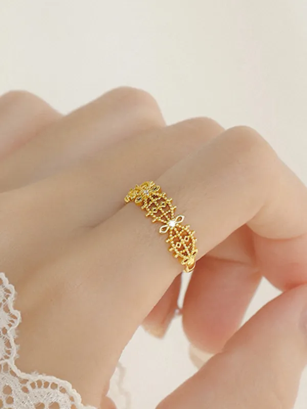 French Hollow Rhinestone Crown Ring sold by COMMENSE