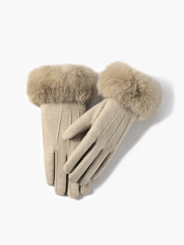 Rabbit Fur Wrist Cashmere Gloves sold by COMMENSE