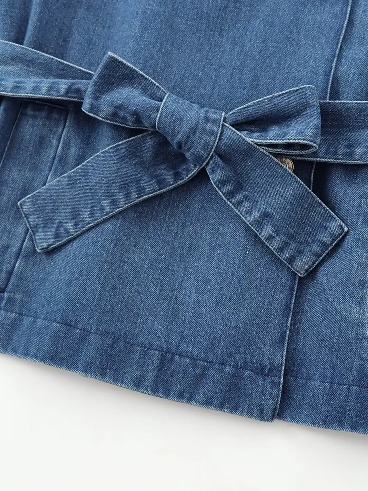Minimalist Plain Belted Denim Jacket sold by COMMENSE product image thumbnail 5