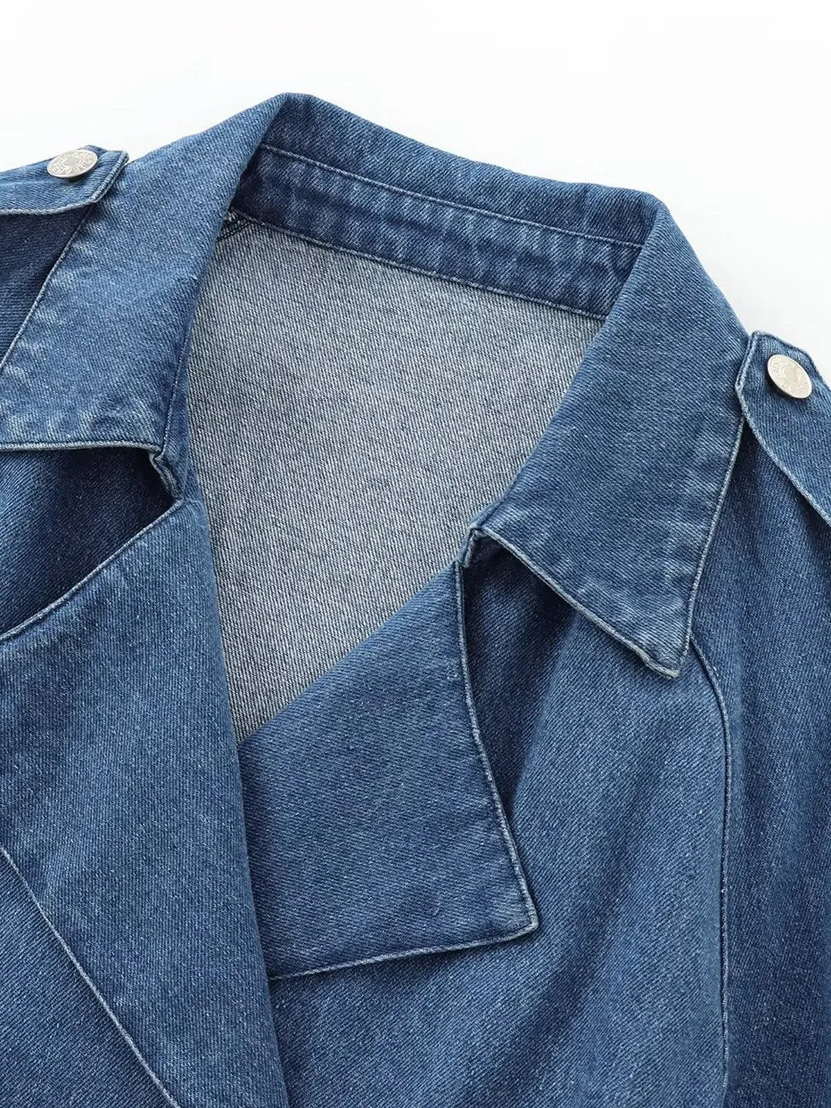 Minimalist Plain Belted Denim Jacket sold by COMMENSE product image thumbnail 4