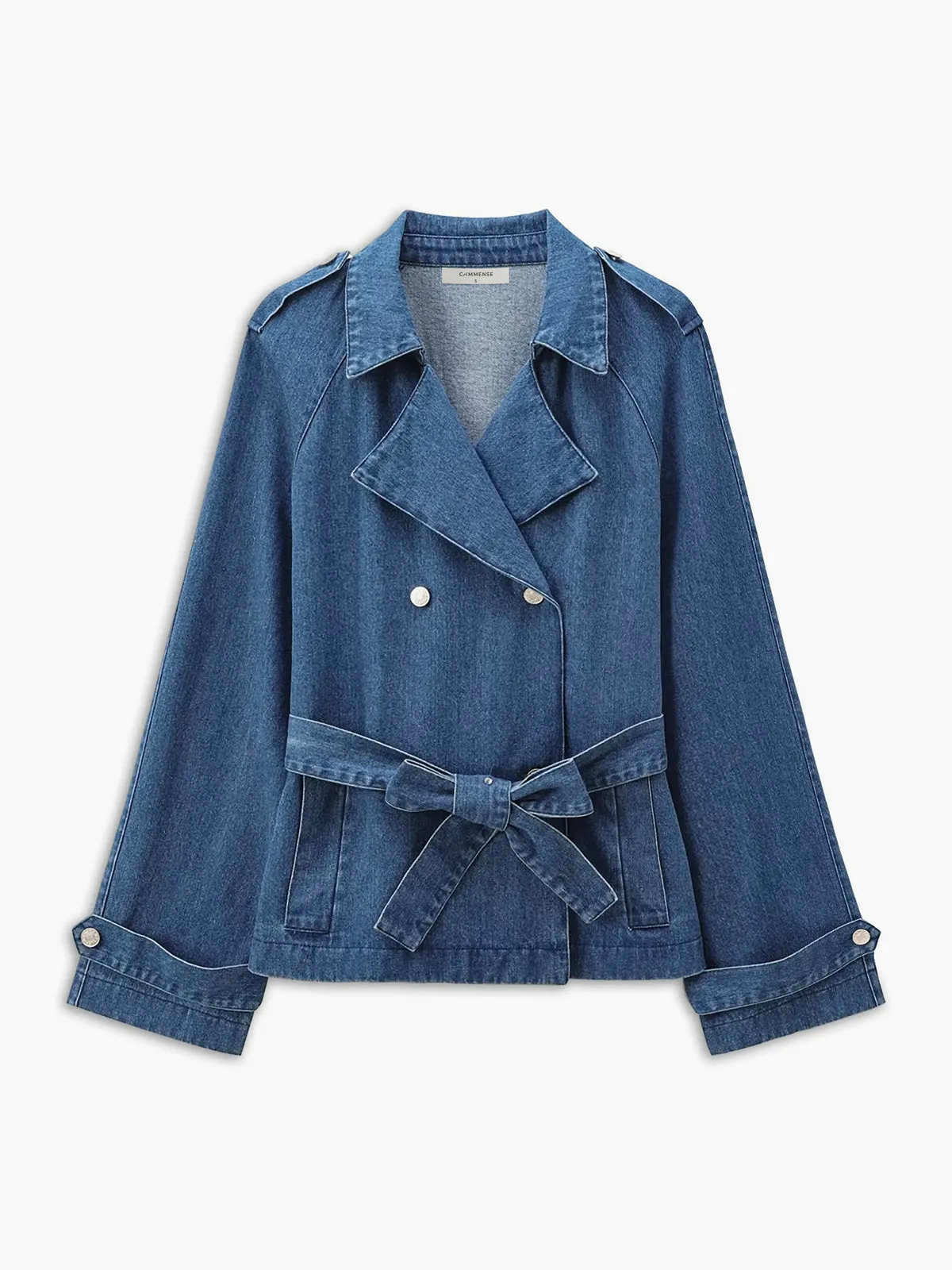 Minimalist Plain Belted Denim Jacket sold by COMMENSE