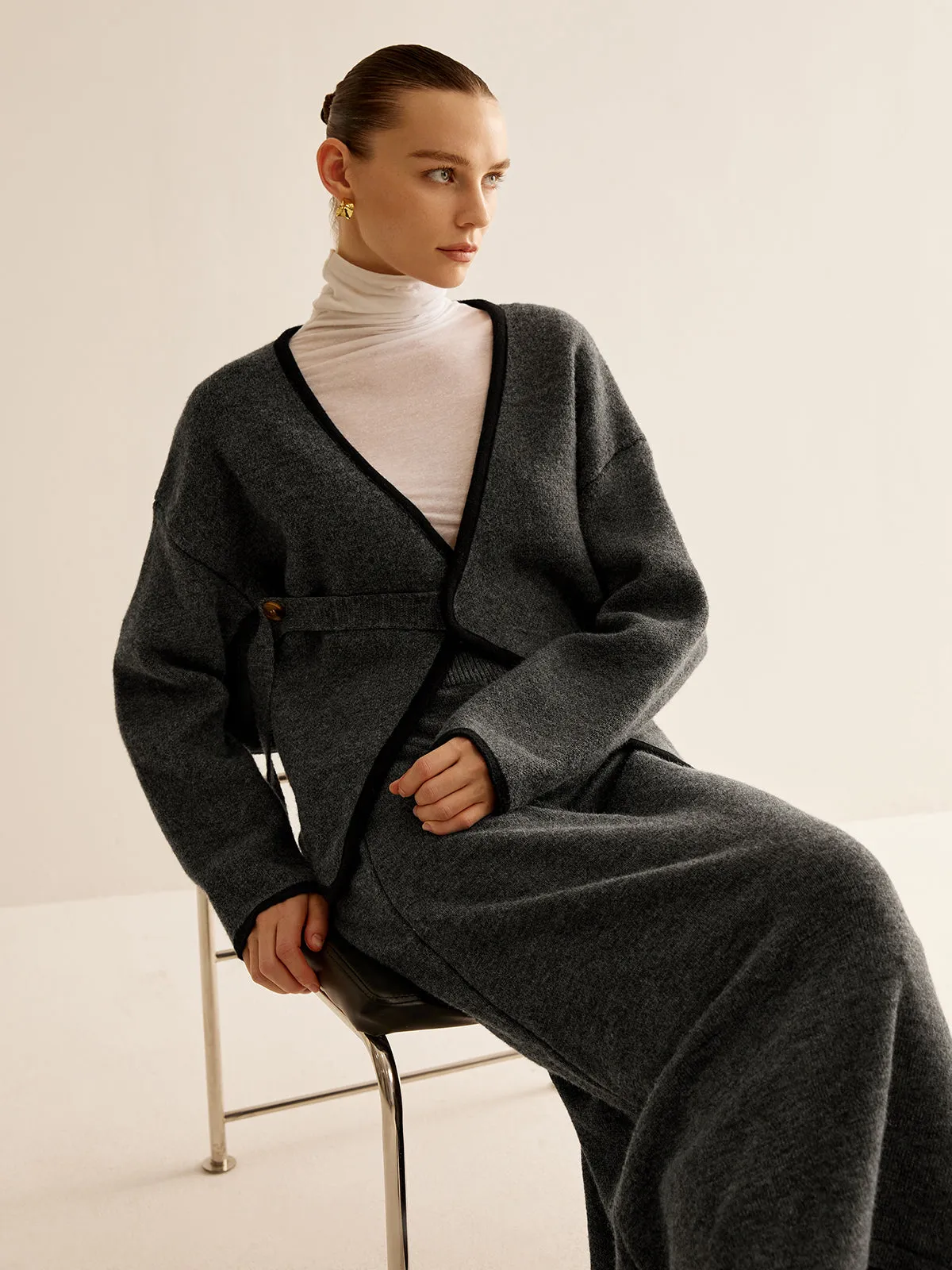 Contrast Side Piping Belted Sweater Co-ords sold by COMMENSE