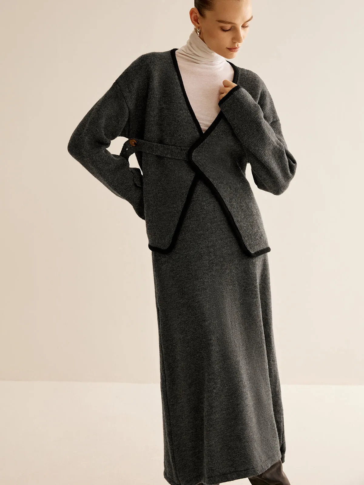 Contrast Side Piping Belted Sweater Co-ords sold by COMMENSE product image thumbnail 4