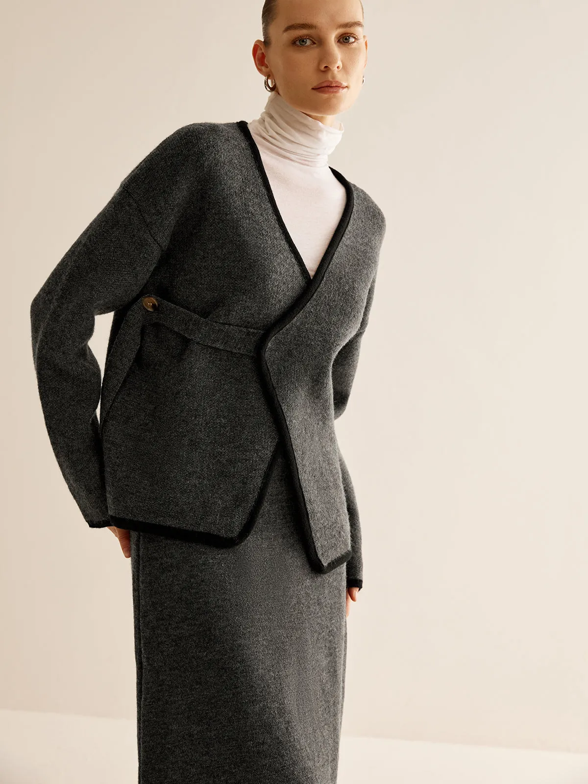 Contrast Side Piping Belted Sweater Co-ords sold by COMMENSE product image thumbnail 5