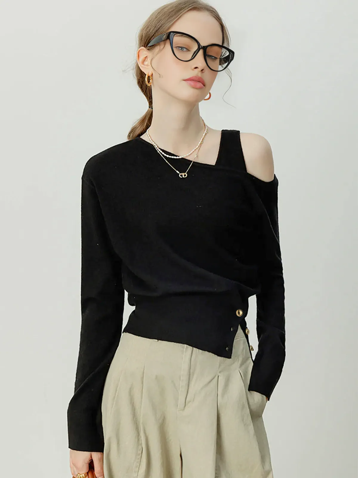 Asymmetrical Cold Shoulder Sweater Co-ords sold by COMMENSE product image thumbnail 2