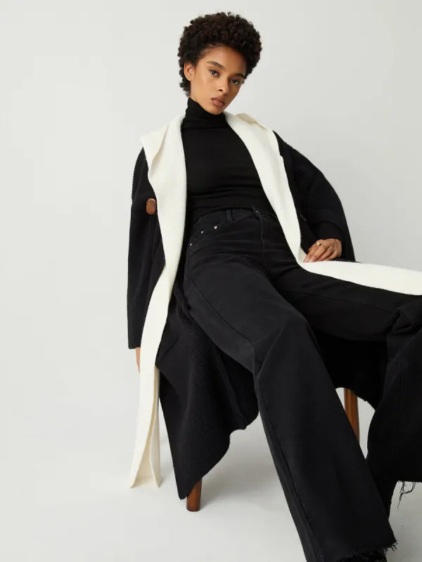 Two Tone Hooded Belted Longline Cardigan sold by COMMENSE