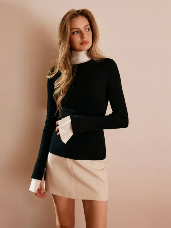 Color Block Turtleneck Knit Top sold by COMMENSE