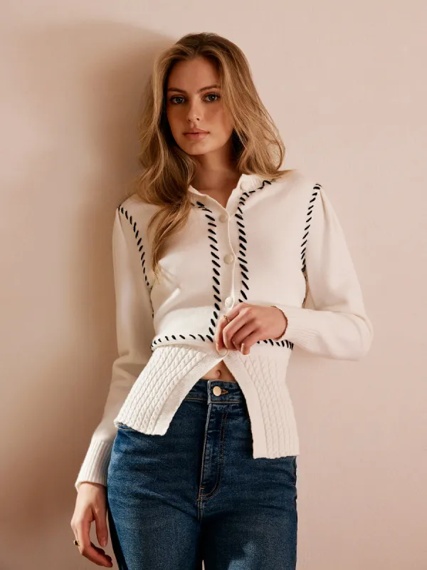 Contrast Trim Split Slim Cardigan sold by COMMENSE