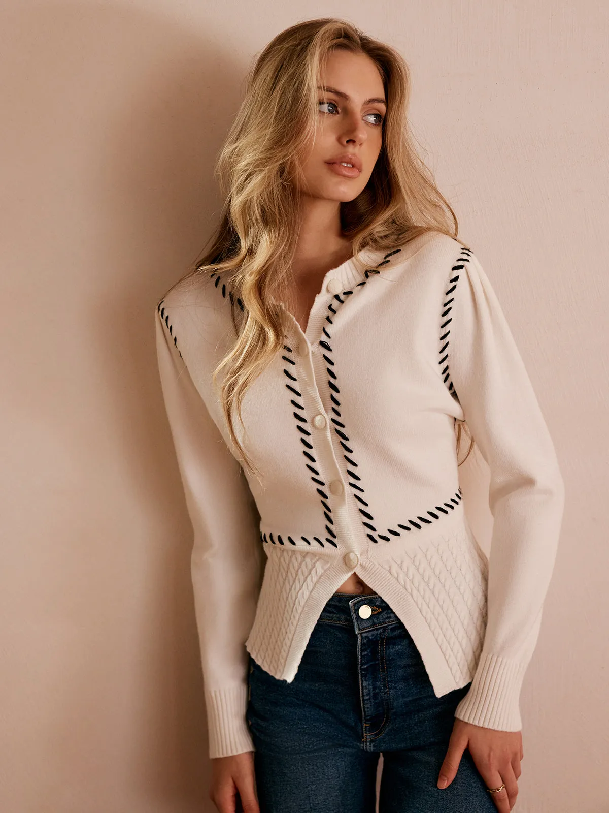 Contrast Trim Split Slim Cardigan sold by COMMENSE product image thumbnail 5