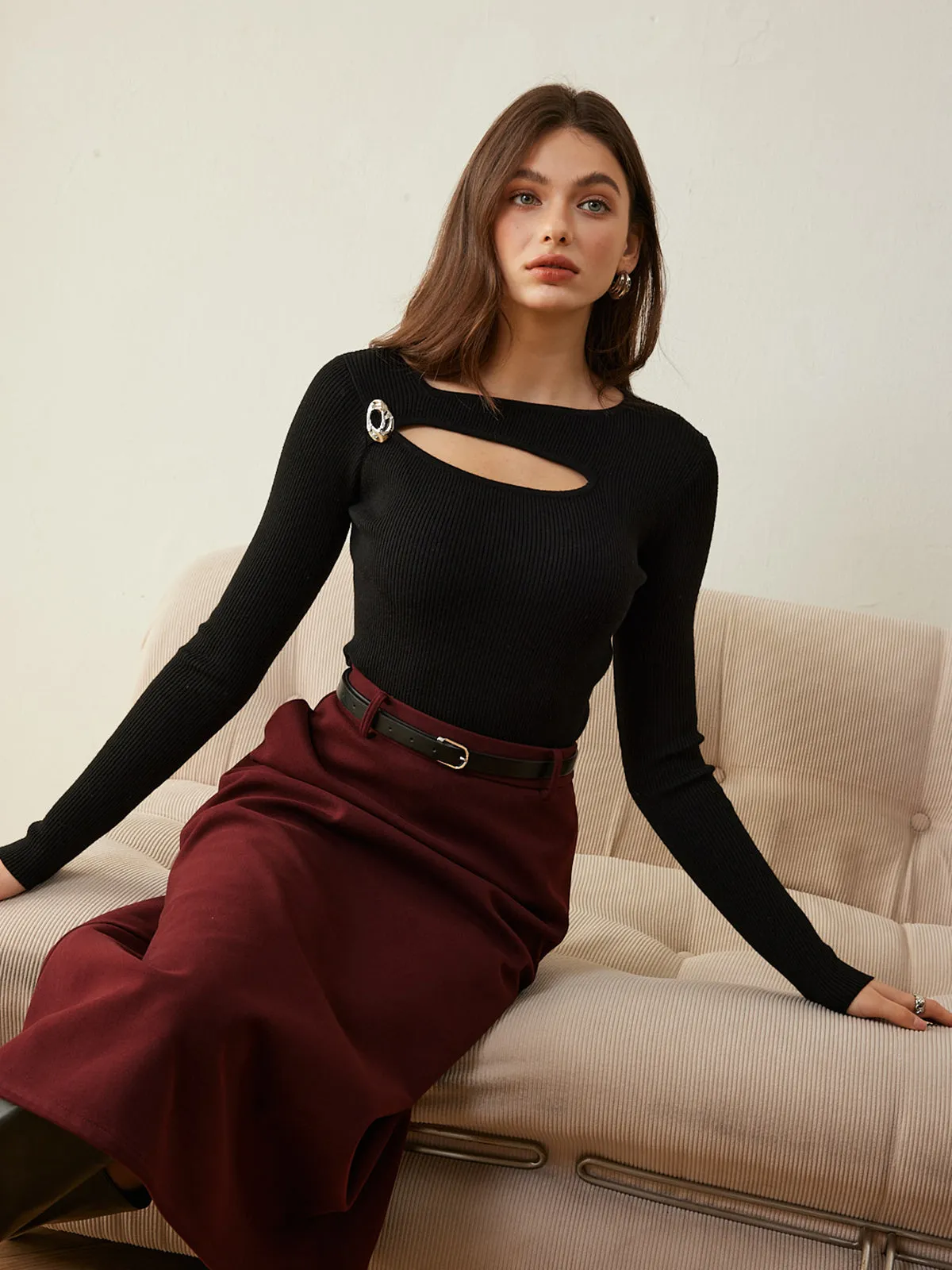 Wool-Blend Skinny Knit Top sold by COMMENSE