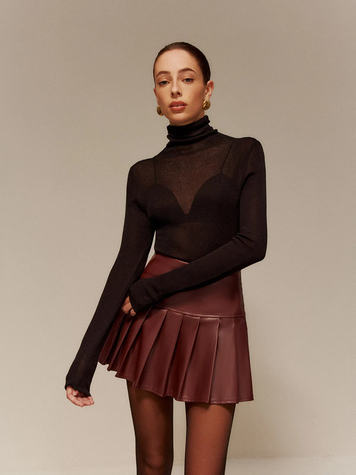 Wool-Blend Turtleneck Semi-Sheer Skinny Sweater sold by COMMENSE product image thumbnail 3