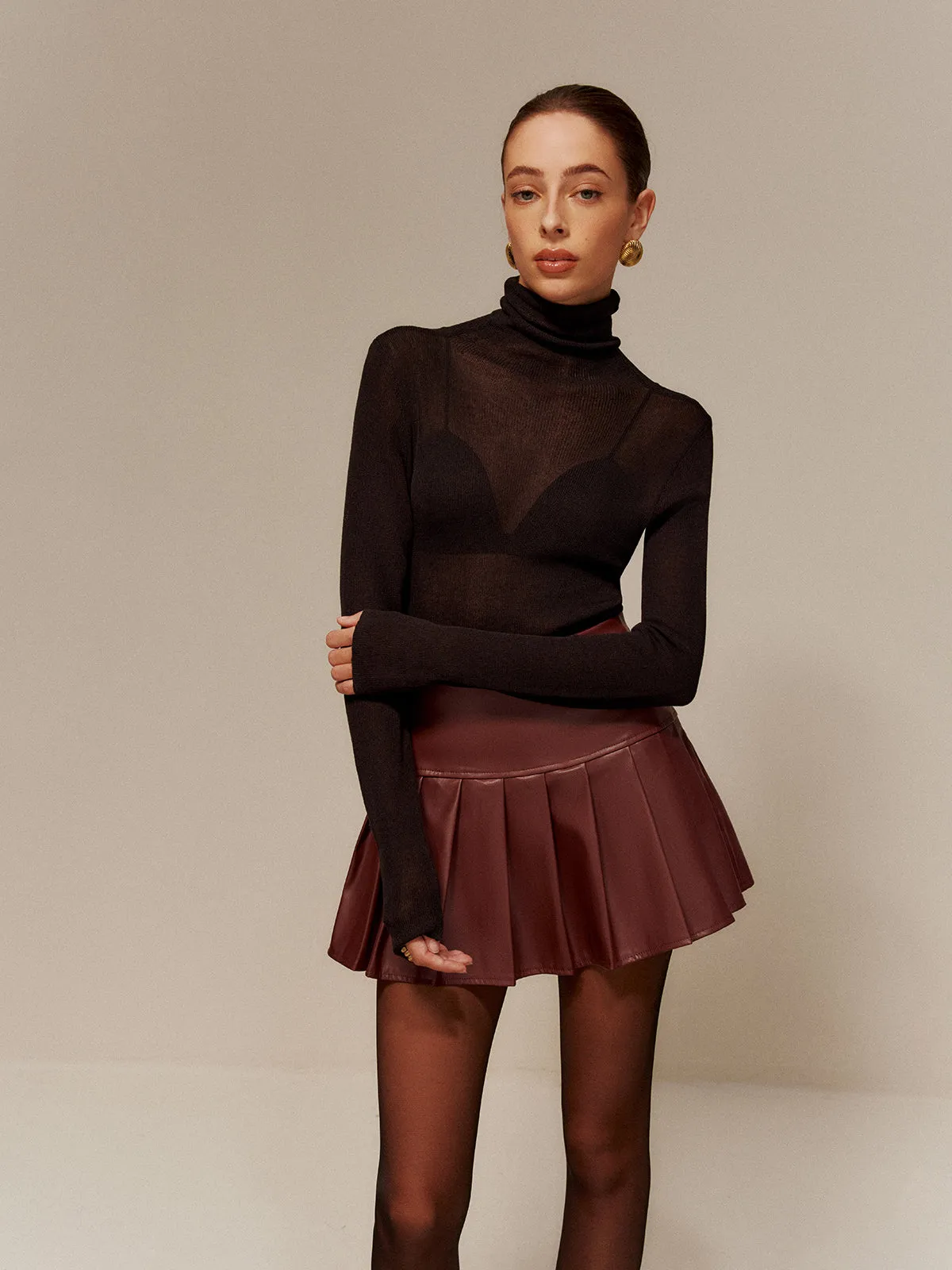 Wool-Blend Turtleneck Semi-Sheer Skinny Sweater sold by COMMENSE