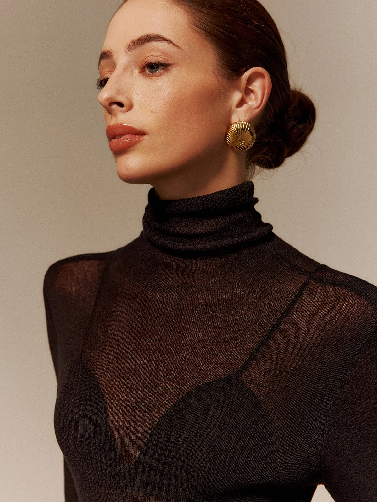 Wool-Blend Turtleneck Semi-Sheer Skinny Sweater sold by COMMENSE product image thumbnail 2