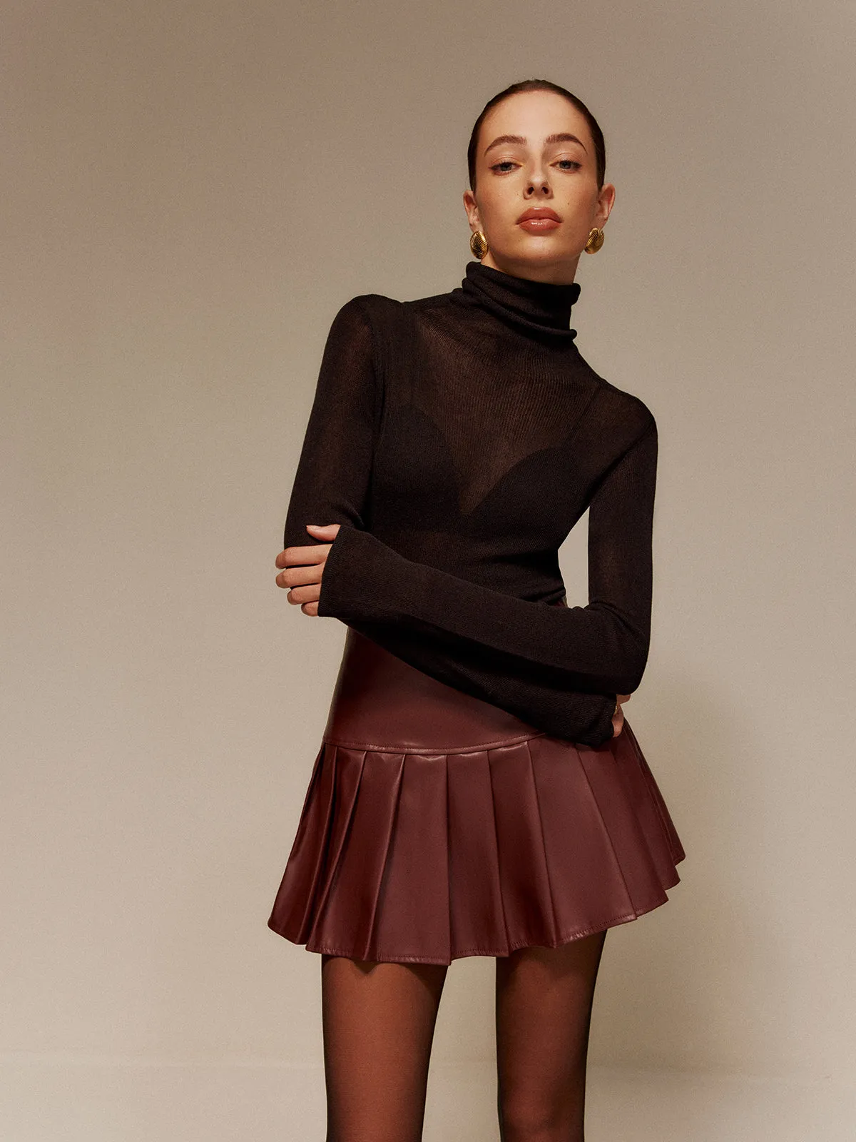 Wool-Blend Turtleneck Semi-Sheer Skinny Sweater sold by COMMENSE product image thumbnail 5