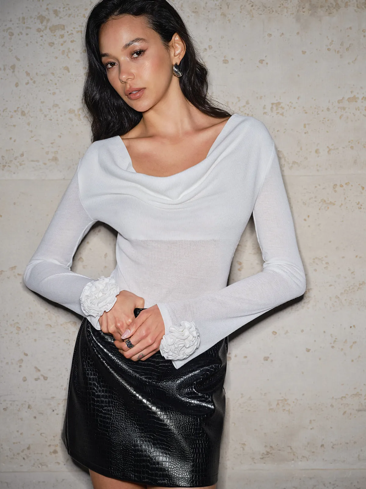 Cowl Neck 3D Flower Slim Blouse sold by COMMENSE product image thumbnail 2