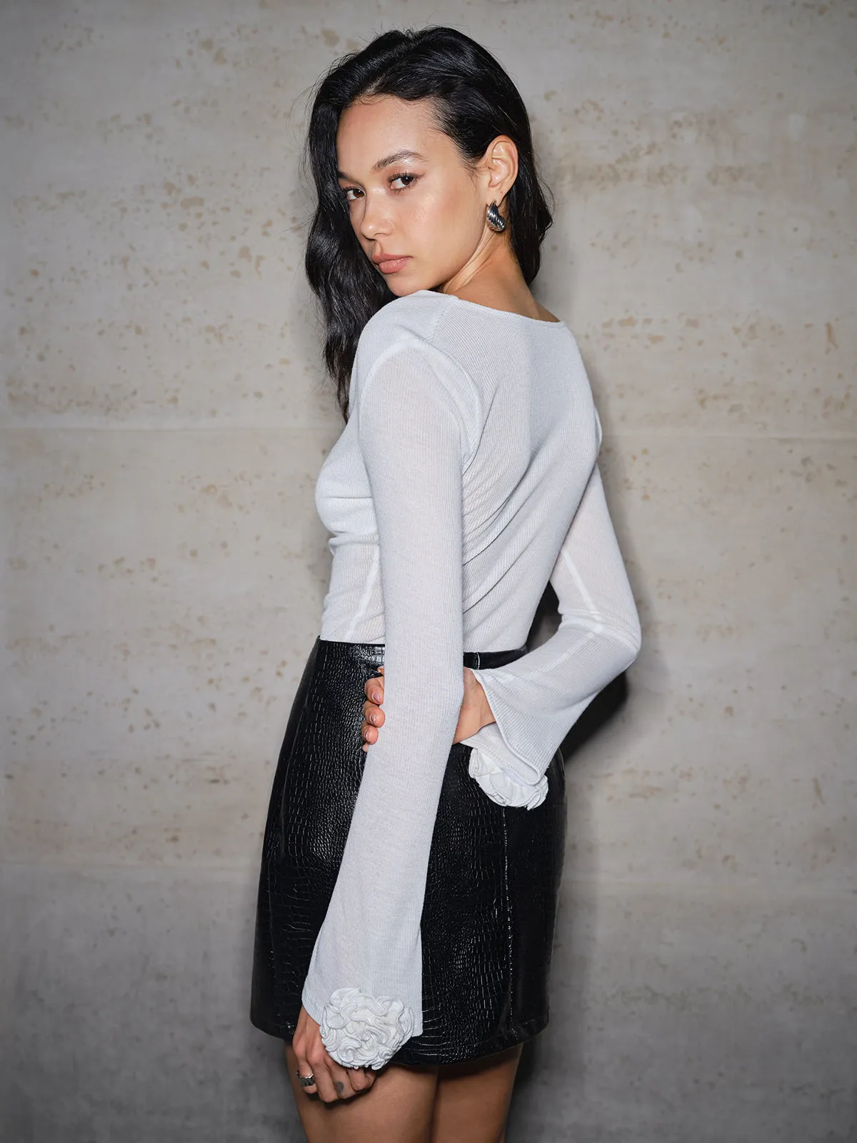 Cowl Neck 3D Flower Slim Blouse sold by COMMENSE product image thumbnail 4