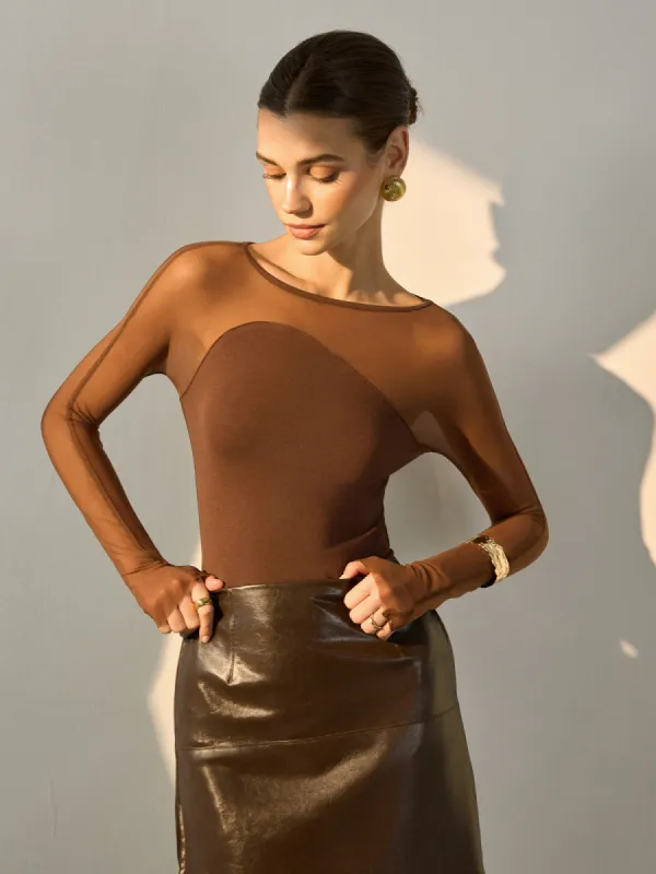 Semi-Sheer Panel Skinny Top sold by COMMENSE