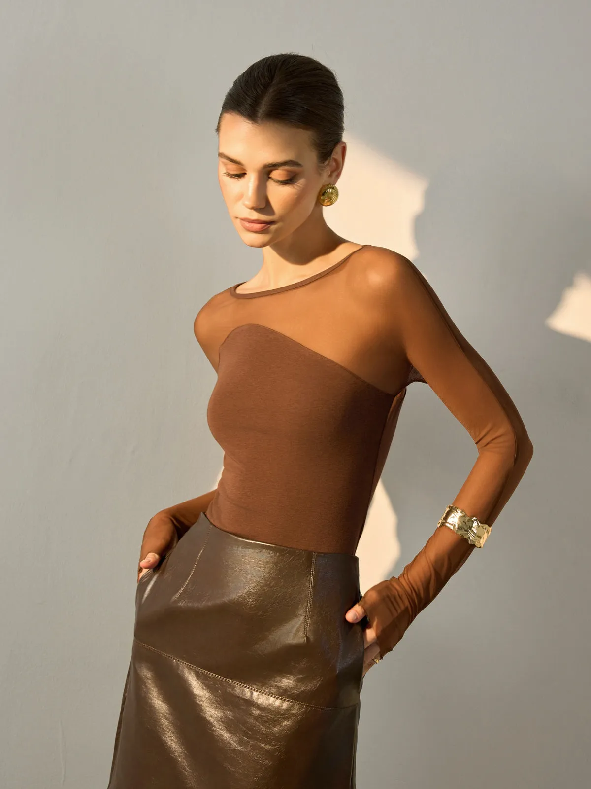 Semi-Sheer Panel Skinny Top sold by COMMENSE product image thumbnail 4