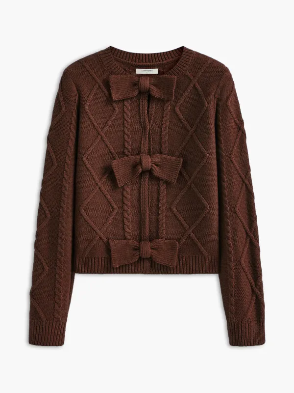 Bow Front Cable Knit Top sold by COMMENSE