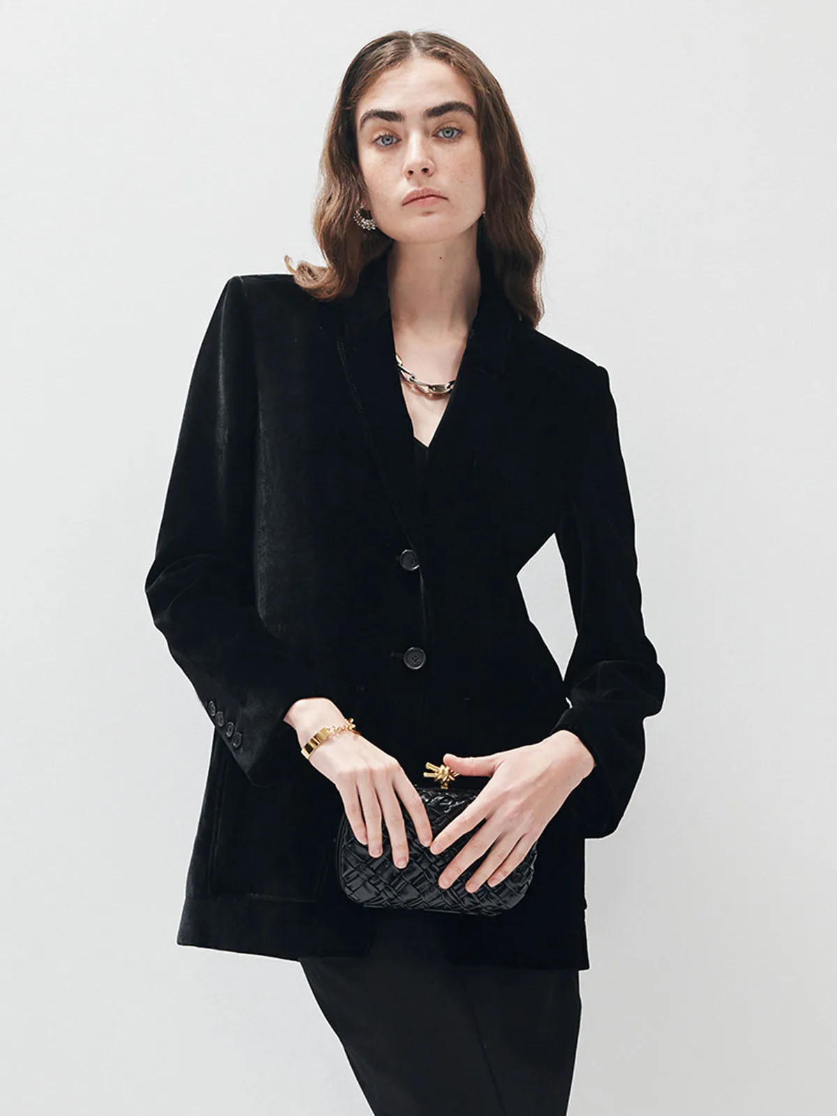 V-Neck Velvet Button Blazer sold by COMMENSE product image thumbnail 2