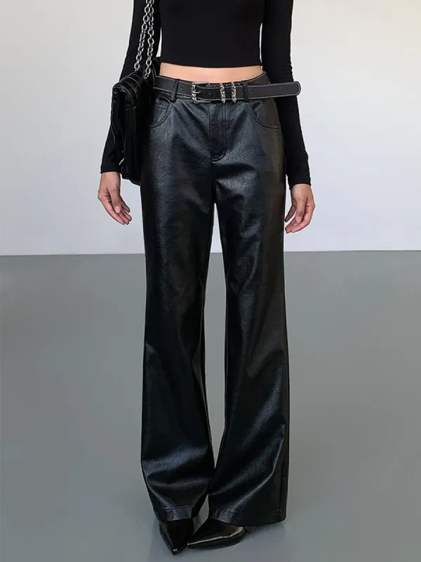High-Waist PU Leather Pants Without Belt sold by COMMENSE
