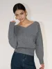 Asymmetrical Criss Cross Ribbed Sweater sold by COMMENSE