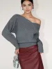 Asymmetrical Criss Cross Ribbed Sweater sold by COMMENSE
