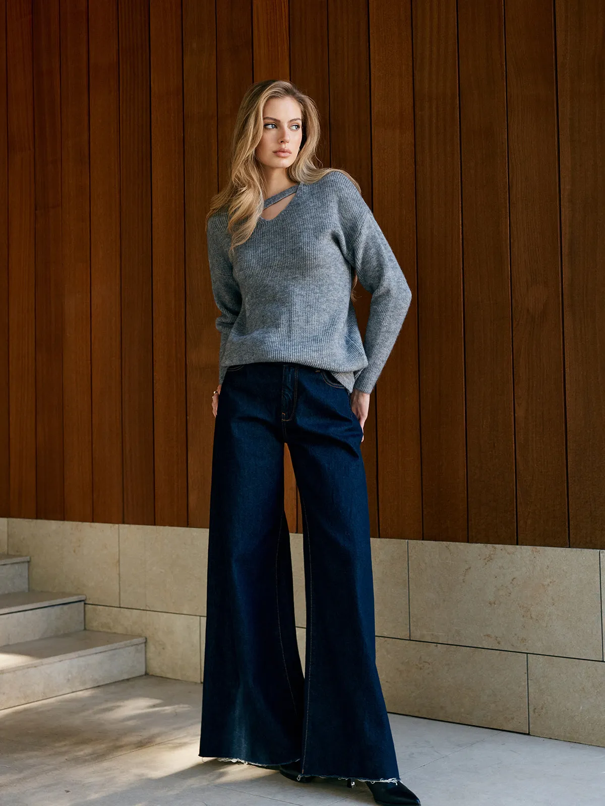 V-Neck Plain Pullover Sweater sold by COMMENSE product image thumbnail 2