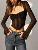 Structured Long Sleeve Mesh Corset Top sold by COMMENSE
