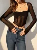Structured Long Sleeve Mesh Corset Top sold by COMMENSE