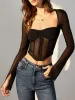 Structured Long Sleeve Mesh Corset Top sold by COMMENSE