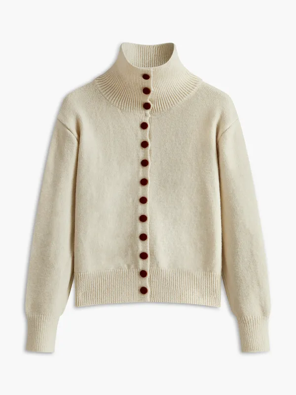 Turtleneck Contrast Button Cardigan sold by COMMENSE