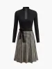 Belted Plaid Panel Sweater Dress sold by COMMENSE