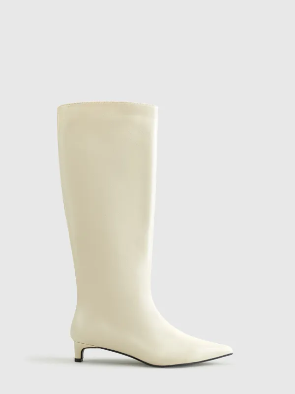 Pointed Toe Kitten Knee High Boots sold by COMMENSE