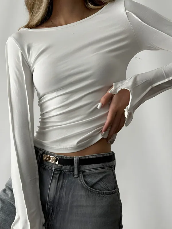 Wave Trim Skinny Piping Jersey Top sold by COMMENSE