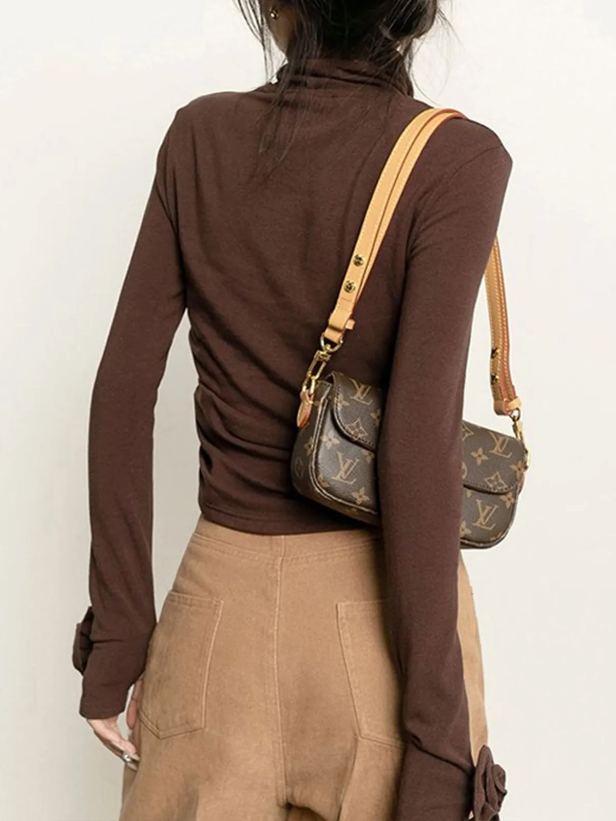 Pleated Turtleneck 3D Flower Slim T-Shirt sold by COMMENSE product image thumbnail 5