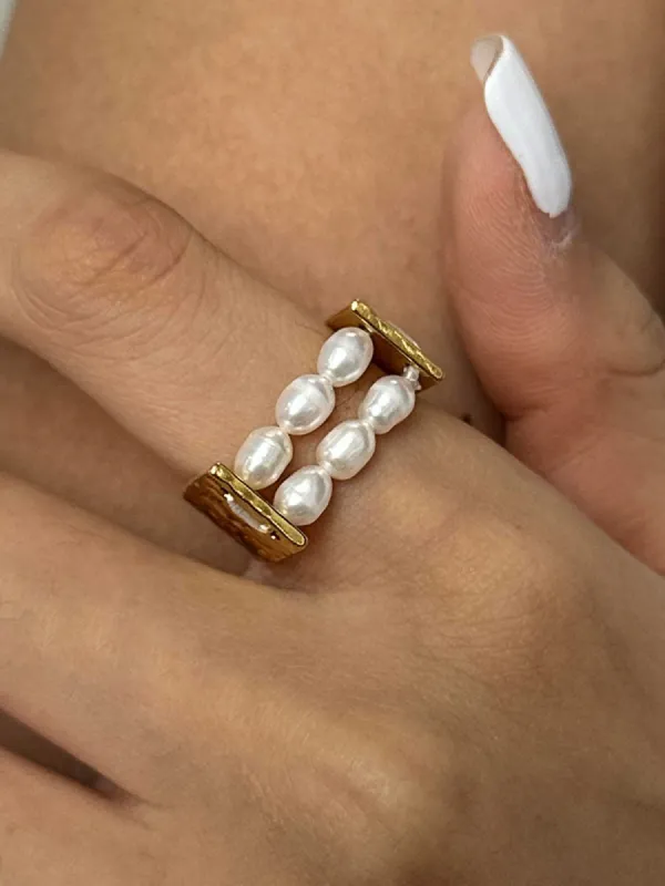 U-Shape Pearl Tunnel Ring sold by COMMENSE